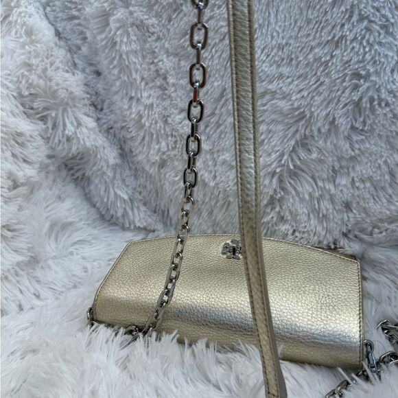 Tory Burch Robinson Metallic Gold Leather Crossbody Removable chain - Picture 14 of 14